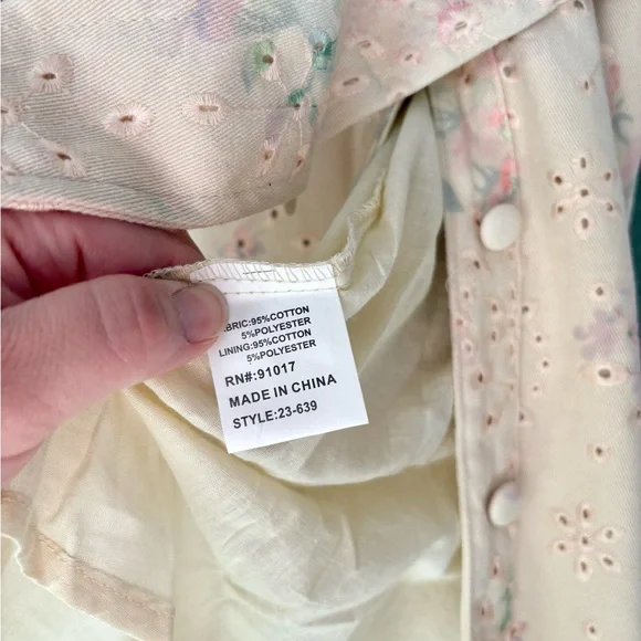 Beautiful Solitaire Floral Eyelet 95% Cotton Button Down Dress with Belt size S - Picture 6 of 7